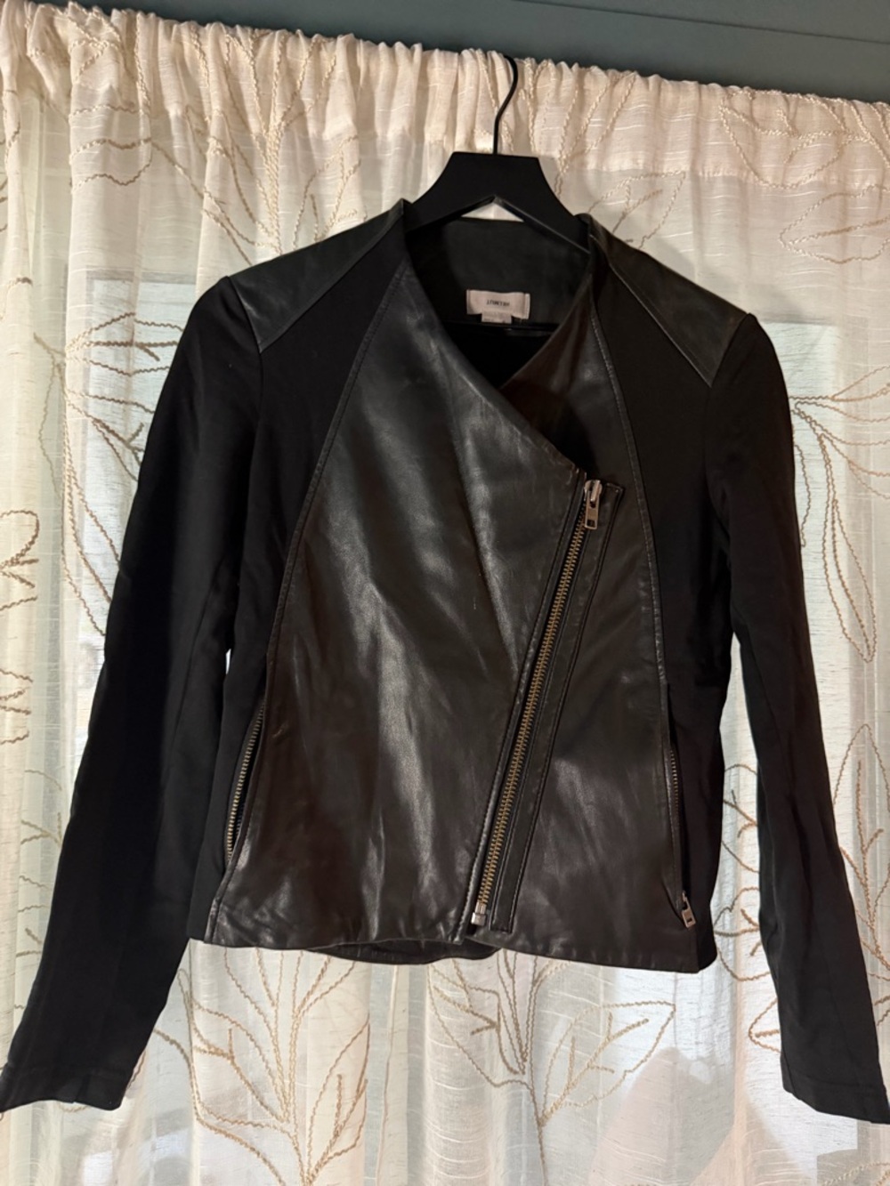 Helmut Lang Black Leather-Front Asymmetrical Zip Jacket